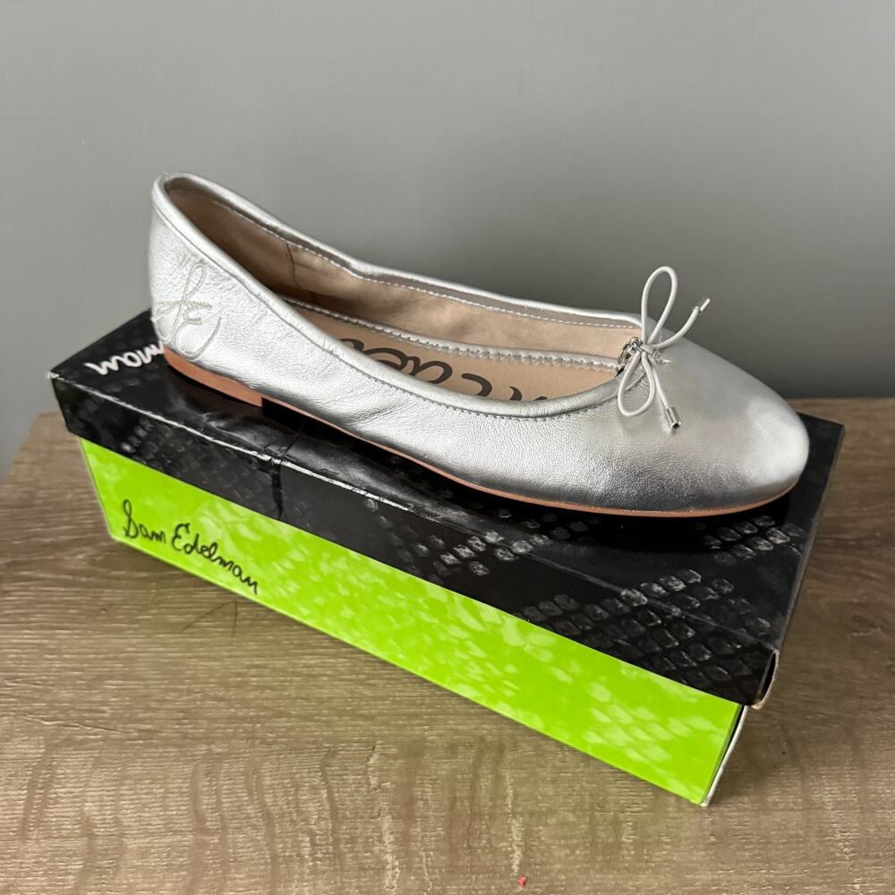SAM EDELMAN Felicia Ballet Flat Womens Size 9.5 Wide Silver Metallic Leather